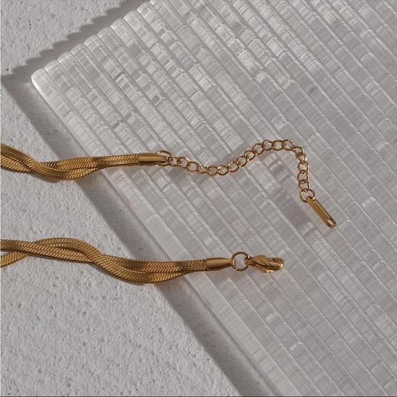 18K Gold Plated Braided Herringbone Chain Necklace - Picture 6 of 10